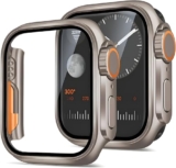 Quickprime for Apple Watch Screen Protector Case Series 9 8 7 45mm Screen Protector【Apple Watch Ultra Style Case】iWatch Protective Face Cover Look Like Ultra with Tempered Glass Film for Women Men (45MM)