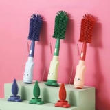 Cots and Cuddles 1pc Bottle Cleaning 3-in-1 Silicone Cleaning Kit for Baby Milk Bottles, Nipple Cleaner and Straw Tool |Multipurpose Scrubbing Brush |Random Colour