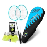 JASPO Thunder Badminton Kit,Badminton Set of Metal Alloy Rackets (Set of 2) with Full Cover Bag, 5 pcs Plastic Shuttlecocks, Ideal only for Recreational Play, Designed for Kids & Youngsters (Blue)