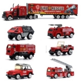 BELOXY 7 in 1 Die Cast Metal Cast Construction Vehicle Play Toy Team Truck Including Cargo Truck Container, Cement Truck,JBC Truck, Truck,Road Roller Toy (Red)