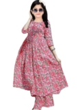 BHOLUKART Girls Cotton Blend Straight Kurta Pant Set – Ethnic Wear 3/4 Sleeve (Choose Color/Size)