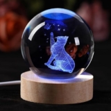 GITGRNTH 16 Color 3D Cat Crystal Ball Lamp – Cat Night Light, 3D Crystal Ball, Cat Lamp Ball, Cat Laser Engraving Crystal Ball Light Lamp with USB Powered 3.15 Inch LED (CAT)