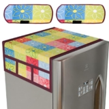 Kuber Industries Fridge Top Cover & Handle Cover Set | Non-Woven Refrigerator Cover & Handle Cover Combo Set | Barik Check Fridge & Handle Cover | Yellow