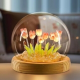 BELOXY Romantic LED Tulip Night Light with Wooden Base, USB Powered, 9 DIY Tulip Flowers, Soft Pink Glow Tulip Light (2)