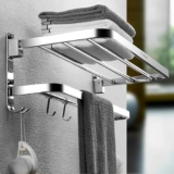 Ruhe® Dual Folding Towel Rack | 304 Grade Stainless Steel Dual Folding Towel Rack/Towel Holder/Towel Stand/Accessories for Bathroom and Kitchen | (24 Inches)