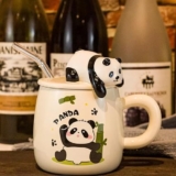 Vasukie Panda Coffee Mug with Lid & Glass Spoon, Mugs for Coffee, Rakhi for Brother, Birthday Gift, Ceramic Mug, 3D Panda Coffee Mug (420ml – Panda White) (Panda Mug)