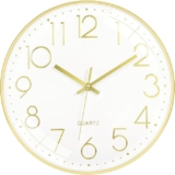 Rylan Wall Clock 12″ Silent Quartz Decorative Latest Wall Clock Non-Ticking Classic Clock Battery Operated Round Easy to Read for Room/Home/Kitchen/Bedroom/Office/School- (Gold White).