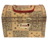 Kuber Industries Embossed Design Wooden Jewellery Organizer/Makeup Box/Cosmetic Box/Vanity Case With 1 Bangle Rod, Mirror & Number Lock System (Gold)-47KM0538