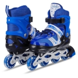 HKR Inline Skates with Pu Flashing Wheel Aluminum Body in-Line Skates with Size Adjustable with Led Flash Lights Set for Boys Kids & Girls Length for Age 6-16 Years (Blue)