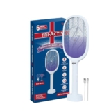 Tri-Activ Mosquito Racket 2 In 1 With Uv Light | 6 Month Warranty | Dual Mode Mosquito Killer Racket | Mosquito Bat Rechargeable With Stand To Hit Mosquito | 1200 Mah Li-Ion Battery, Iso Certified