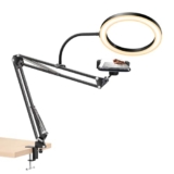 Techmaven Overhead Table Tripod With Ringlight For Mobile | 360 Degree Angle Lazy Magic Arm Mobile Holder Phone Stand With Ringlight For Video Shooting, Cooking, Study Table, Desk, Bed, Wall