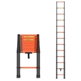 Bonkaso Telescopic Ladder, 3.8M/12.5Ft, 13 Steps, Anti-Slip, Foldable, Alloy Steel, 150Kg Load Capacity, Matt Black & Orange