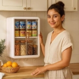 Homifly 3 Layer Self-Adhesive No-Drill Storage Cabinet For Kitchen/Organiser For Bathroom With Doors/Durable Space-Saving Storage/Kitchen Spice Rack/Multipurpose Wall-Mounted Cabinet (Pack Of 1)