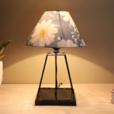 Tu Casa Warm Light Black Metal Bedside Table Lamp With Narcissue Floral Print Satin Shade For Home Decoration Bedroom Living Room Lounge Office Festival Decor & Gifting Study Table H – 15″ / No Blub
