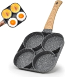 Broccolin 4-Cup Non-Stick Egg Frying Pan With Wooden Handle Granite Coated Omelet Maker For Gas & Induction Stove, Pancake Burger Breakfast Fry Pan (4-Cup Non-Stick Egg Frying Pan)