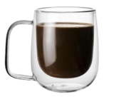 Ginoya Brothers 250 Ml Double Wall Coffee Mug With Ergonomic Handle, Heat-Resistant Glass For Hot Or Cold Beverage (Pack Of 1)