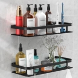 Misamo Enterprise Plastic Bathroom Wall Shelf Organiser, 30 Cm, Black, Adhesive Mount Storage Rack With Installation Kit (2, Shelf-Black)