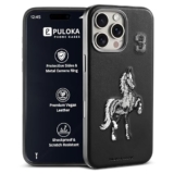 Puloka – Mobile Cover Compatible For Iphone 16 Pro Max – Horse Embroidery – Sleek & Stylish – Protective & Anti Scratch Phone Cover Vegan Leather Back Case – Men & Women – Santa Barbara Polo (Black)