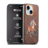 Puloka – Mobile Cover For Iphone 15 – Horse Embroidery – Sleek & Stylish – Protective & Anti Scratch Phone Cover Vegan Leather Back Case – Men & Women – Santa Barbara Polo (Brown)