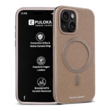 Puloka Magfit Mobile Back Cover – Compatible With Iphone 15 – Mag-Safe Design – Textured Vegan Leather – Electroplated Sides Bumper Case – Camera Protetection & Raised Edges – Apricot