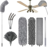 6Pcs Multifunctional Microfiber High Ceiling Duster With Extension Pole 30-100 Inch With Bendable Head For Cleaning Cobweb Window Blinds Furniture Under Bed Sofa Brush – Replacement Combination Set