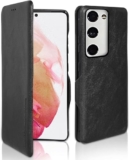 Puloka For Samsung Galaxy S21 Fe – Sleek Flip Case – Premium Vegan Leather Phone Cover With Card Slot – Slim, Durable, Privacy Protection – Kickstand Function – Elegant Flip Wallet Cases – Black