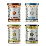 Greenfinity Premium Dry Fruits Combo Pack | California Almonds, Unsalted Cashews, Salted Pistachios & Green Raisins | 100G Each | Healthy Snacks & Corporate Gifting