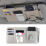 Car Sun Visor Organizer | Pu Leather Multi-Pocket Holder For Sunglasses, Pen, Cards, And Small Documents | Zipper & Net Storage Pouch(Multicolor)