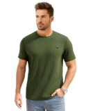 Awg All Weather Gear Men Waffle Knit Regular Fit Solid Crew Neck T-Shirt | Tees For Man | Textured Half Sleeve Stylish T-Shirt’S | Olive Green, Large