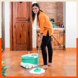 Bathla Ultra Clean Plus – Heavy Duty Microfiber Spin Mop For Home With Large Trolley Wheels (Green)