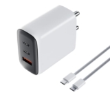Lapcare Thumby Trio 65W Fast Charging Adapter Gan Charger With Type-C Cable, 3 Ports, 2 Type C & 1 Usb, For Iphone 16/15/14 Samsung,Type C Laptops : Macbook, Dell, Asus