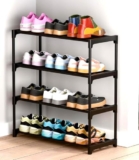 Wondwild Shoe Rack 4 Tier Shoe Rack With Shelf, Folding Shoerack For Bedroom, Living Room, Entryway, White, Footwear Stand For Home, Shoerack Plastic With Only 4 Layer (4 Tire Shoe)