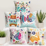 Story@Home Cushion Cover Boho Set Of 5 Cartoon Digital Printed Decorative Pillow Cushion Covers – 16 In X 16 Inch, Polyester, 180 Tc, Multicolor