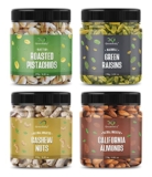 Greenfinity Dry Fruits Combo Pack- Green Raisins, Almonds, Roasted Pistachios, Cashews | Nutritious Healthy Snacks Ideal For Gifting, Festive Hampers, Family And Friends Treats (250G Each-Pack Of 4)