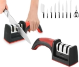 Urbanbite Knife Sharpener Tool 3 In 1 Kitchen Tool Sharpener With Easy Grip Handle And Non Slip Rubber Base 3 Stage Sharpening For Ceramic Knives Fruit Slicing Chef’S Knife Bone Cleaver And Scissors