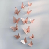 Buygsm 12 Pcs 3D Butterfly Wall Stickers For Home Décor With Sticking Pads – Metallic Paper Butterflies For Bedroom, Party, Baby Shower, Living Room, Diy Craft, Art & Wall Decoration (Rose Gold)