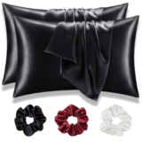 Cerrito Satin Scrunchies Set For Women – Hair Care Sleep Set For Natural Hair, Wigs & Extensions – Anti-Frizz Silk Fabric 3 Soft Scrunchies (Black)