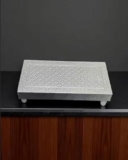 Brahmani Villa 6X3 Inch Silver Coated Wooden Puja Chowki | Small Decorative Pooja Stand For Mandir, Small Decorative Pooja Stand For Mandir, Elegant Puja Articles ( Size- 6X3 )