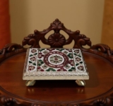 Brahmani Villa 6X4 Small Puja Chowki Mandir Bajot For Home Temple Wooden Puja Chowki Pooja Platform For Mandir And Aarti Use Handcrafted Meenakari Puja Chowki. [Size 6X4]