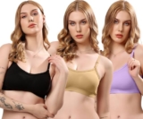 London Hills Women’S Cotton Sports Bra Wireless & Non-Padded | Seamless Full Coverage Bra With Adjustable Strap Comfortable Slip-On Fit Ideal For Gym, Yoga, Workout Black_Golden_Lavender