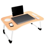 Mollishomes Laptop Table With Dock Stand Wood Smart Standard Multi-Purpose Solid/Study Table/Bed Table/Foldable And Portable/Ergonomic & Rounded Edges/Non-Slip Legs/Engineered (Black)