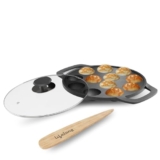 Lifelong Cast Iron Paniyaram Pan With Glass Lid |12 Pits|2.38Kg Pan |Pre-Seasoned Appam Pan,Unniyappam Chatty,Large Non-Toxic Cookware,Non-Stick & Teflon Free,Durable For Easy Cooking &Cleaning,Black