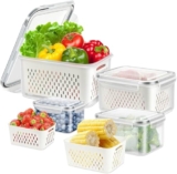 4-Piece Leakproof Fridge Food Containers Set – Transparent Storage Boxes With Removable Strainer For Washing, Draining & Storing Fruits & Veggies-750Ml_1600Ml_2850Ml_4150Ml