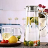 Newine Premium 1.30 Liter Glass Water Jug With Airtight Lid & Handle | 1300Ml Transparent Beverage Carafe For Home Office Etc | Pitcher For Serve Juice Milk Beverage Chaas Cocktail (Borosilicate 1.3L)