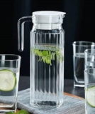 Newine Premium 1100Ml Glass Water Jug With Plastic Lid & Handle | 1.1L Transparent Beverage Carafe For Home, Office, Etc. | Pitcher For Serve Water, Milk, Juice, Beverage, Chaas, Cocktail (Lining Jug)